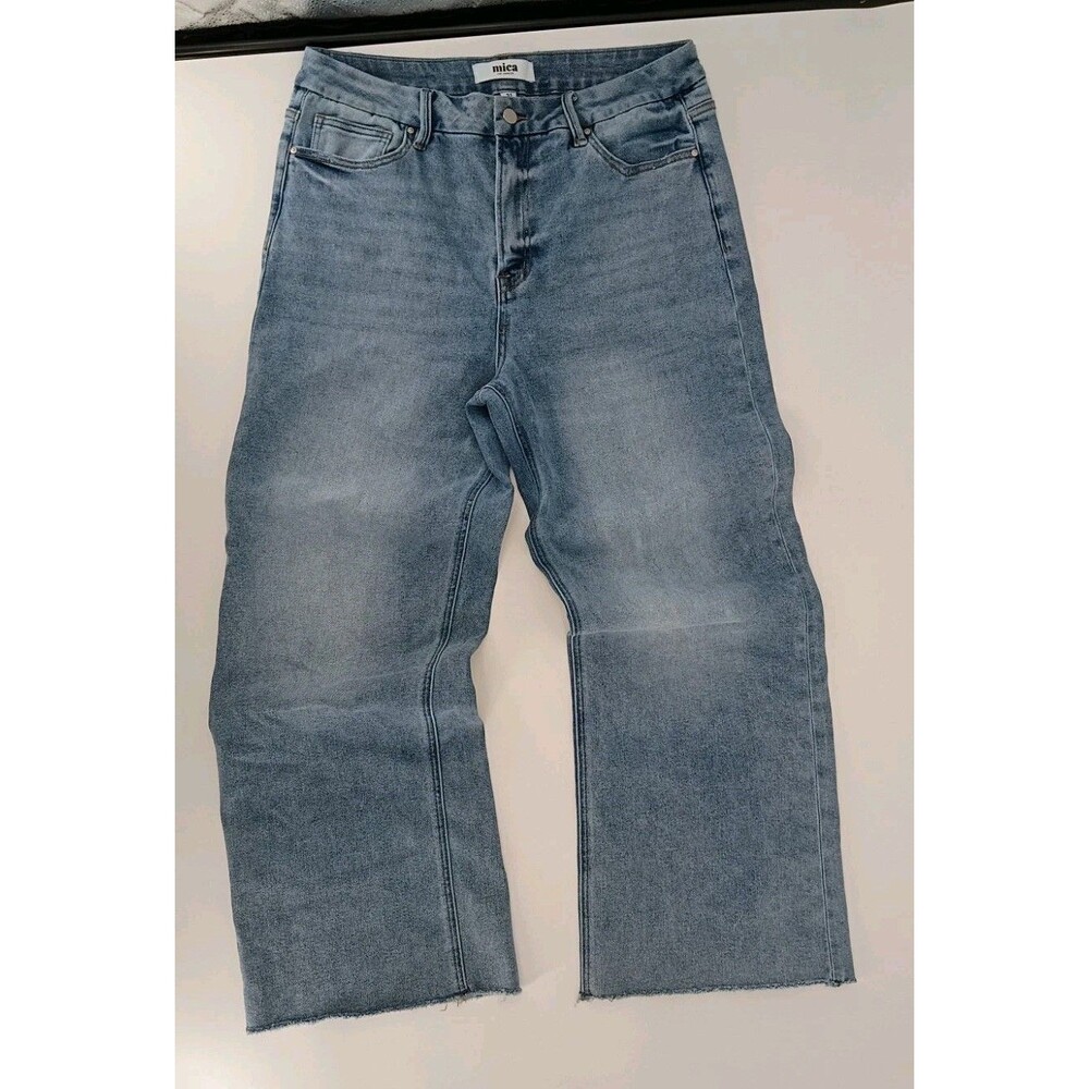 Mica Los Angeles Super High Rise Wide Leg Crop Jeans Raw Hem Size 31